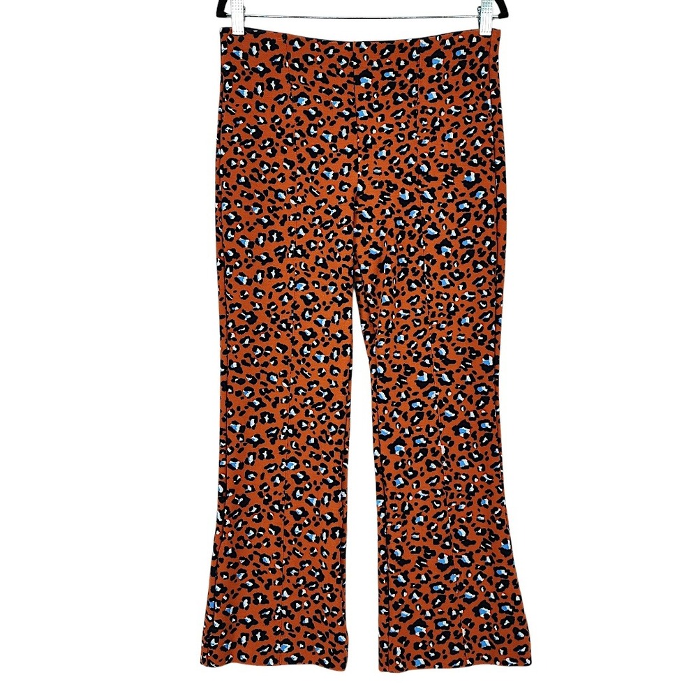 Maeve Margot Kick Flare Pants M Anthropologie‎ Leopard Print Rust Blue Crop 27"